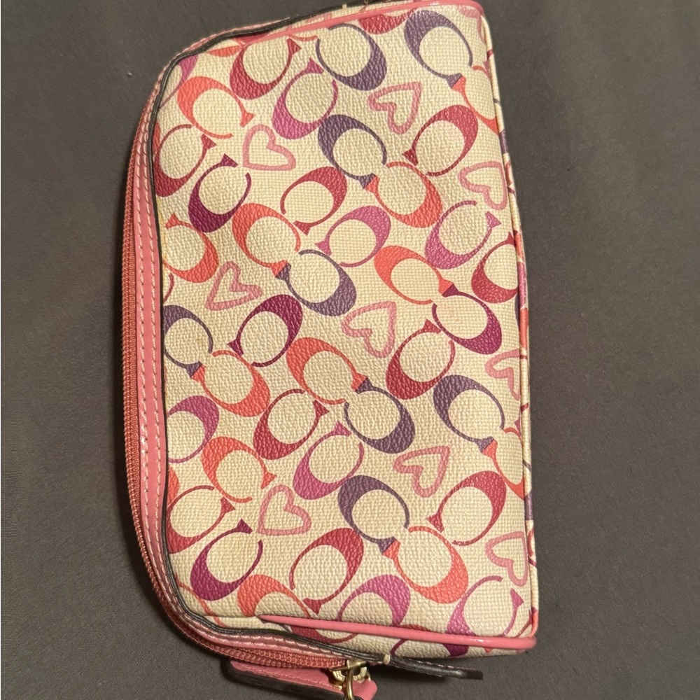 Coach Pink and Cream Wallet with Signature Pattern
